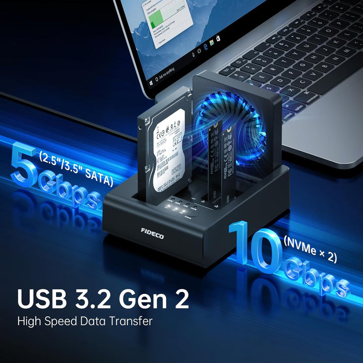 FIDECO HDD/M.2 NVMe SSD Cloner Docking Station, USB 3.2 Gen 2 (10 Gbit/s), 3-Bay Festplatten-Cloner-