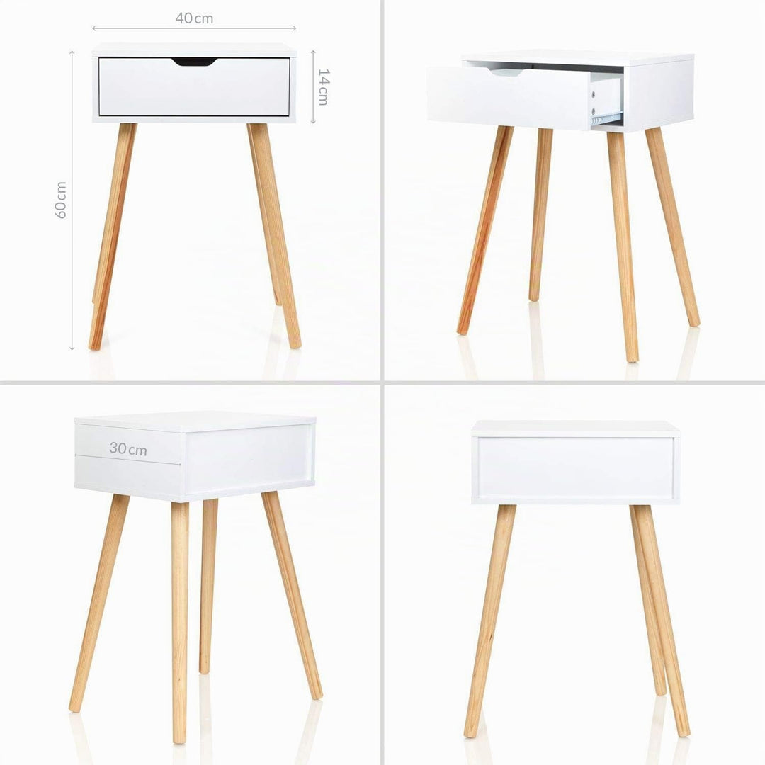 Furniture for Friends Möbelfreude Doluna Nachtkonsole Tjark Nachttisch mit Schublade | Weiss mit Hol