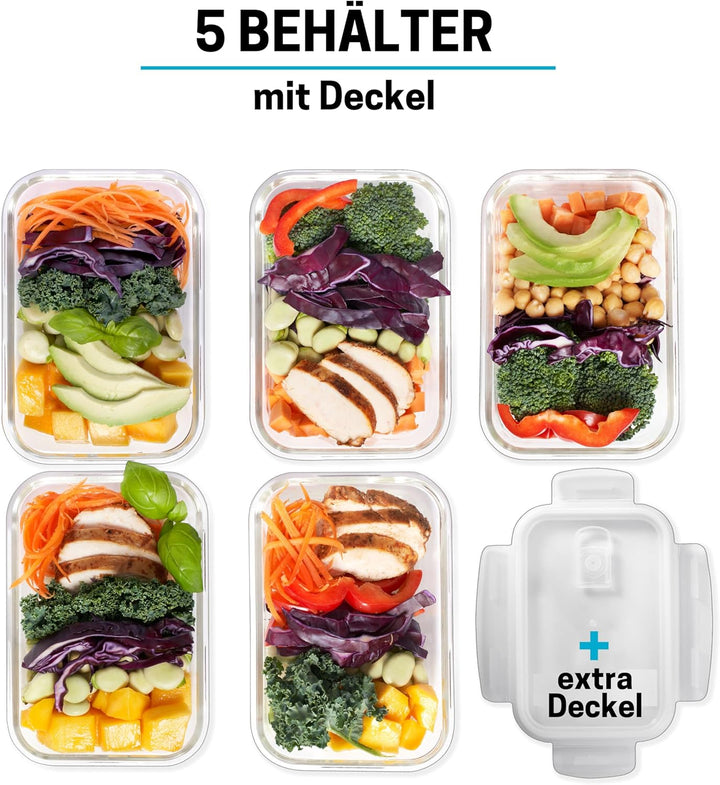 Meal Prep Container aus Glas mit Transparentem Dampfventildeckel – Luftdicht Verschliessbare Frischh