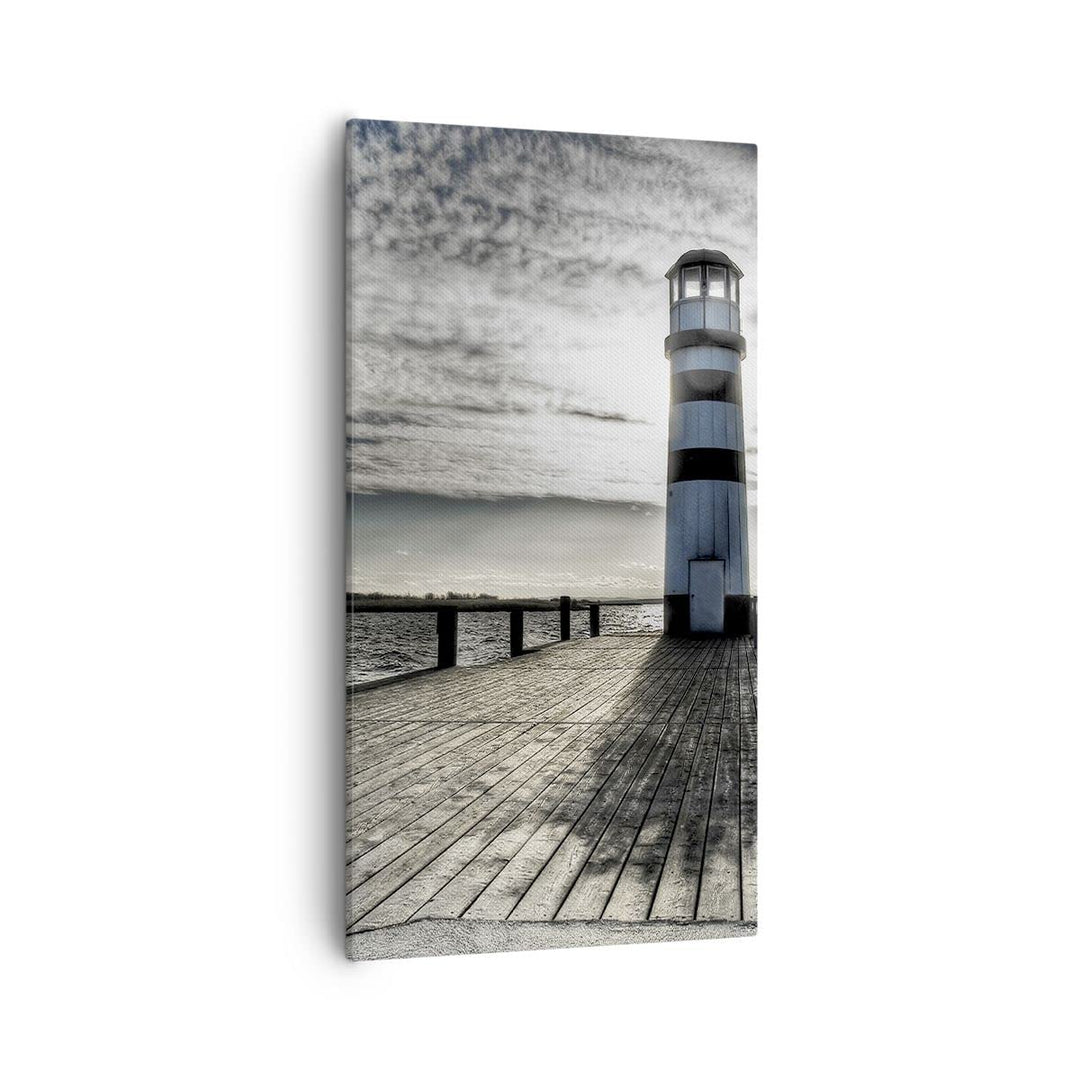 Bilder auf Leinwand 55x100cm Leinwandbild mit Rahmen See Leuchtturm Holzbrücke Wasser Gross Wanddeko