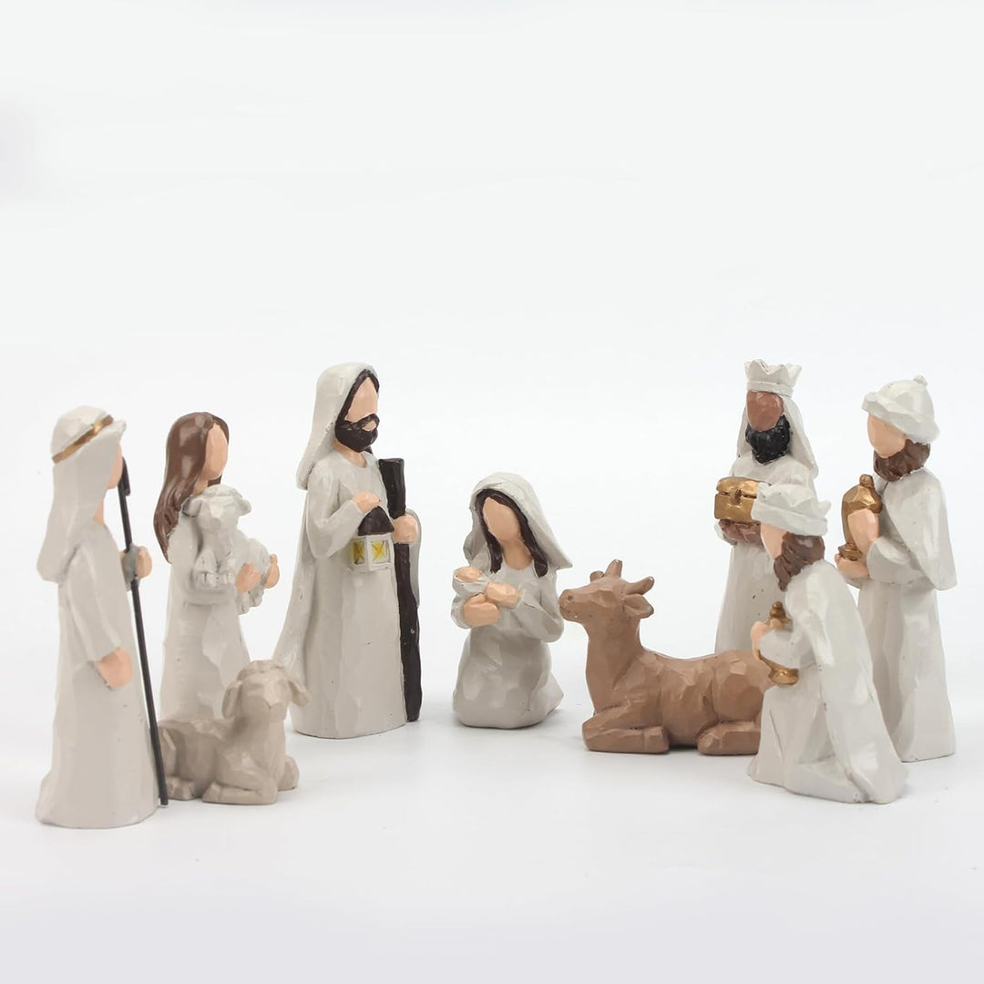 Top-spring Krippenfiguren Set, Weihnachtskrippe mit Beleuchtung, Krippe Weihnachten Komplettset, Kri