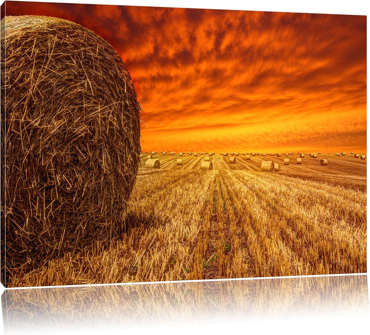 Feld im Sonnenuntergang Format: 100x70 auf Leinwand, XXL riesige Bilder fertig gerahmt mit Keilrahme