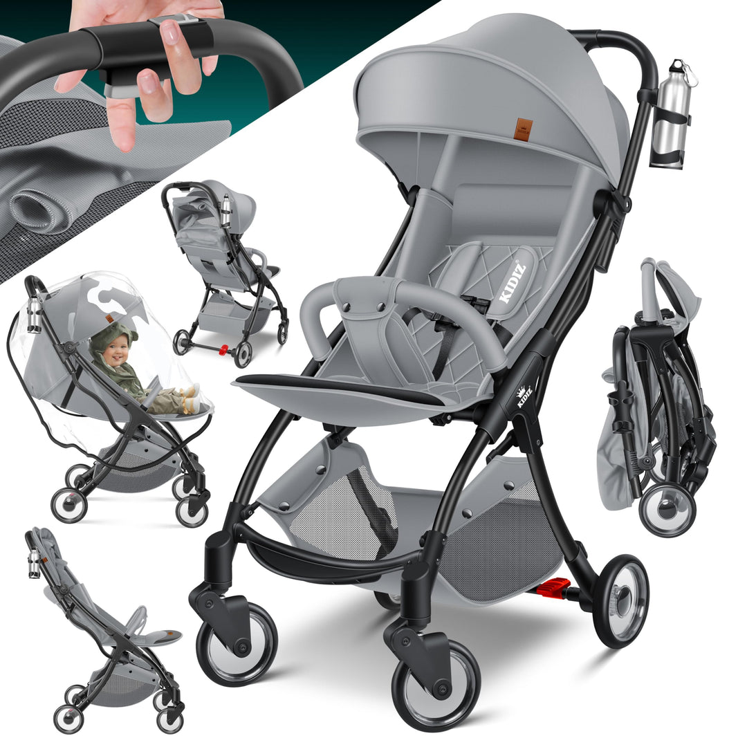 KIDIZ® Kinderwagen Premium Kinderbuggy klappbar Liegebuggy Sportwagen Faltbar 360°Räder 5-Punkt Gurt