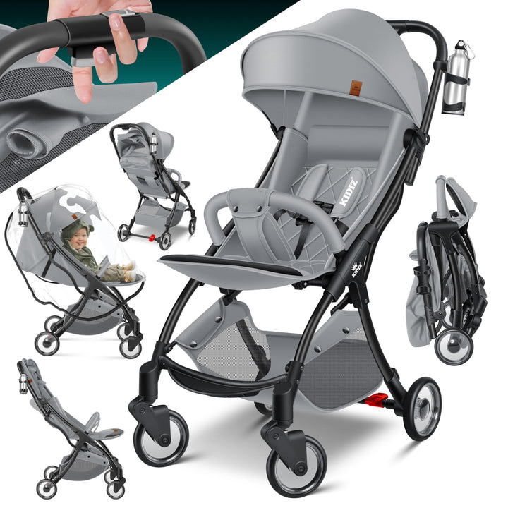 KIDIZ® Kinderwagen Premium Kinderbuggy klappbar Liegebuggy Sportwagen Faltbar 360°Räder 5-Punkt Gurt