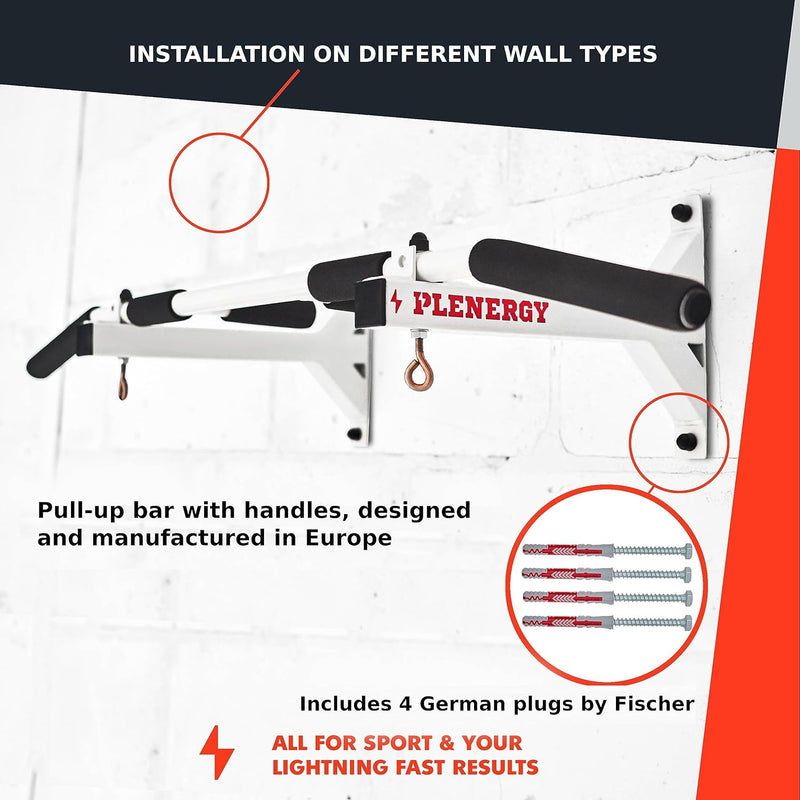 Klimmzugstange für Deckenmontage u Wandmontagen, Pull Up Bar Plenergy S5 Black, 6 rutschfeste Griffe
