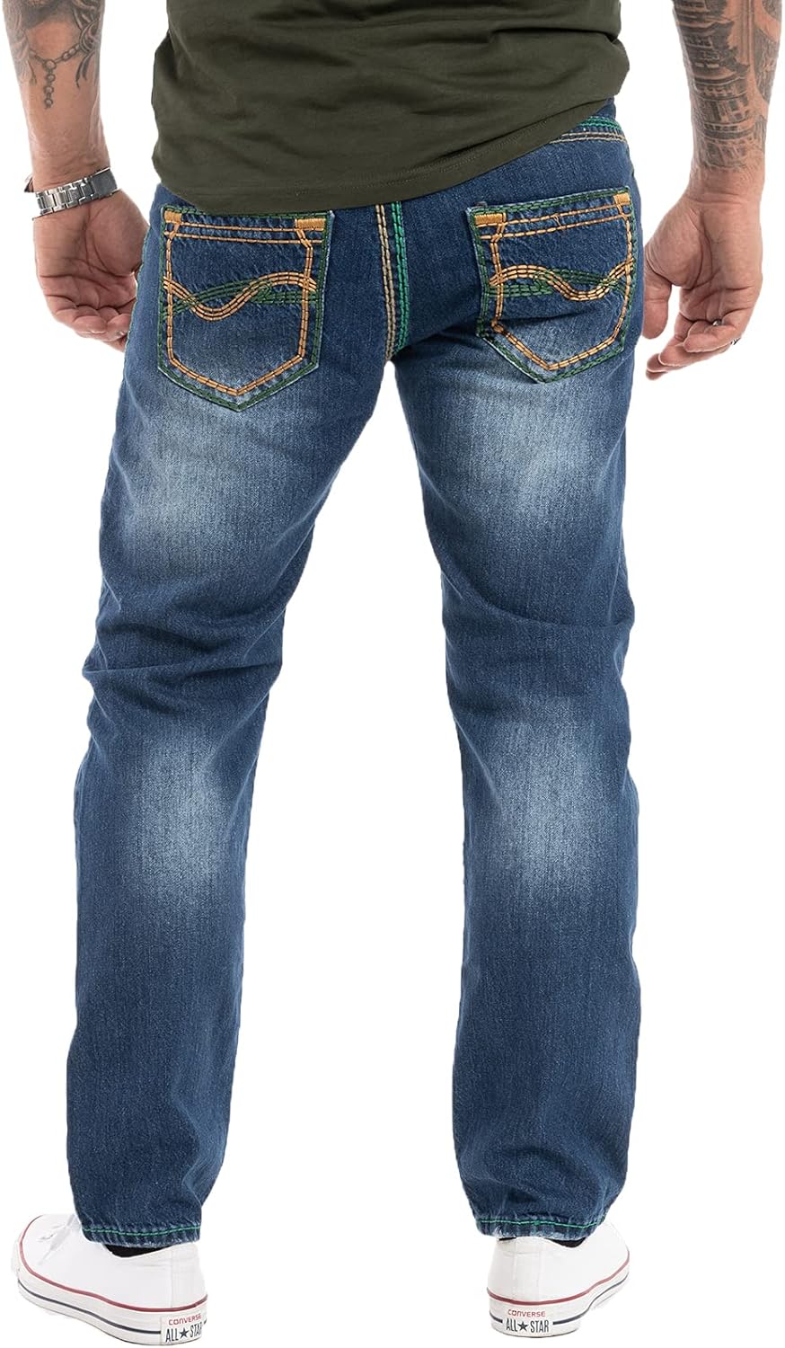 Rock Creek Herren Designer Jeans Hose Dicke Nähte Vintage Blau RC-2056 34W / 34L Dunkelblau - Rc-236