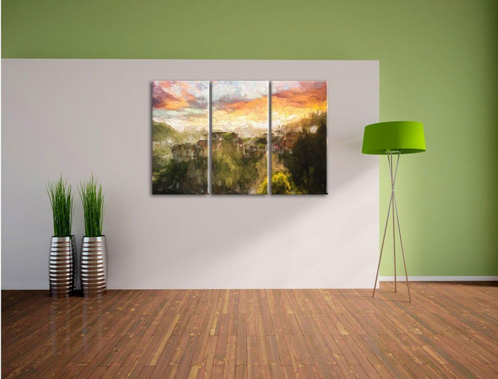 Pixxprint Gigantisches Dorf in China als Leinwandbild/Grösse: 3 Teilig (120x80 cm) cm/Wandbild/Kunst