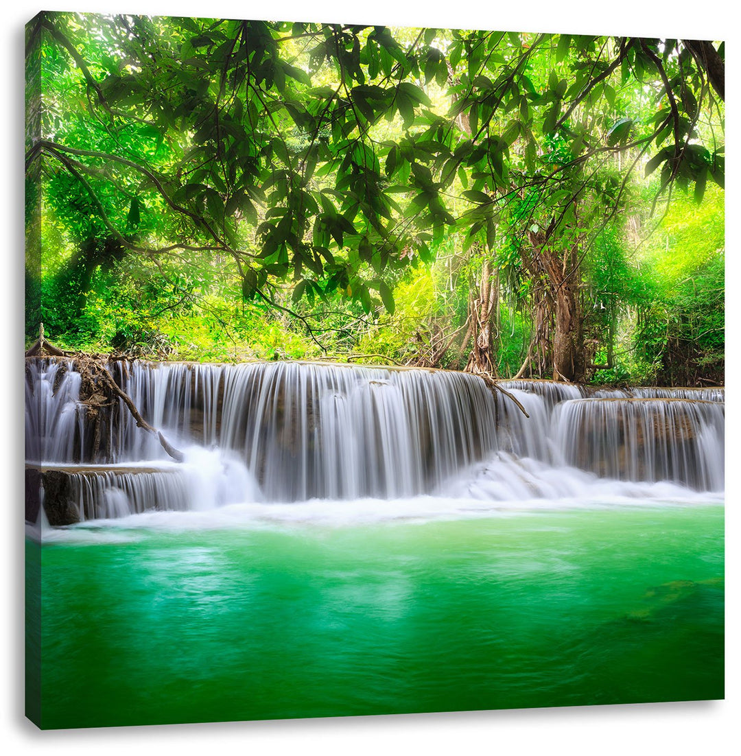 Pixxprint Kleiner Wasserfall im Dschungel als Leinwandbild/Grösse: 70x70 cm/Wandbild/Kunstdruck/fert