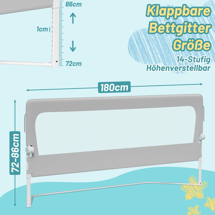 Bettschutzgitter 180×68 cm Rausfallschutz Bett – halb klappbares Bettgitter für Baby & Kleinkind, hö