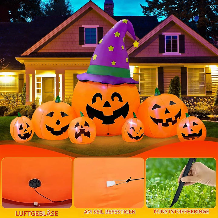 Kalolary Halloween Aufblasbarer Kürbis, 7.9FT Dekoration Set mit eingebauten LEDs, Orange 7.9ft Kürb