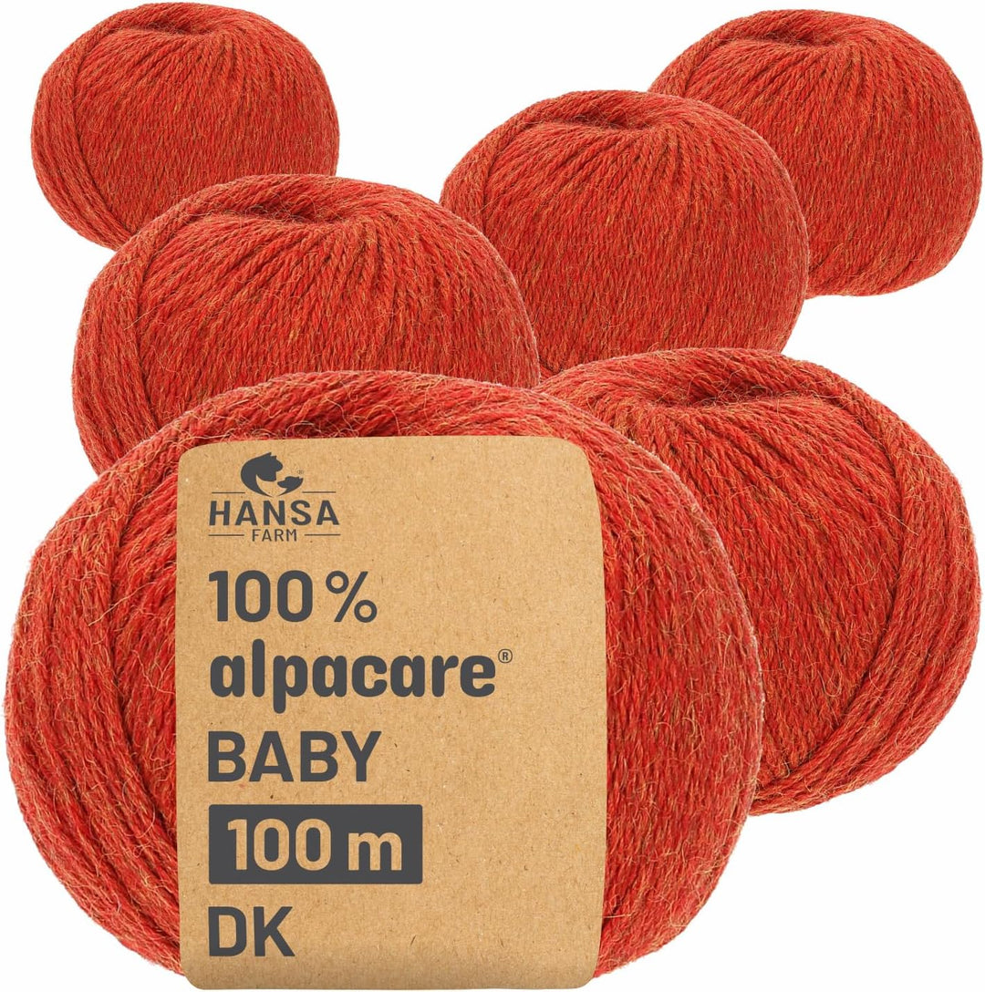 HANSA-FARM | Alpacare 100% waschbare Baby Alpakawolle in 25 Farben - 300 Set DK (6 x 50g) - Die 1. m