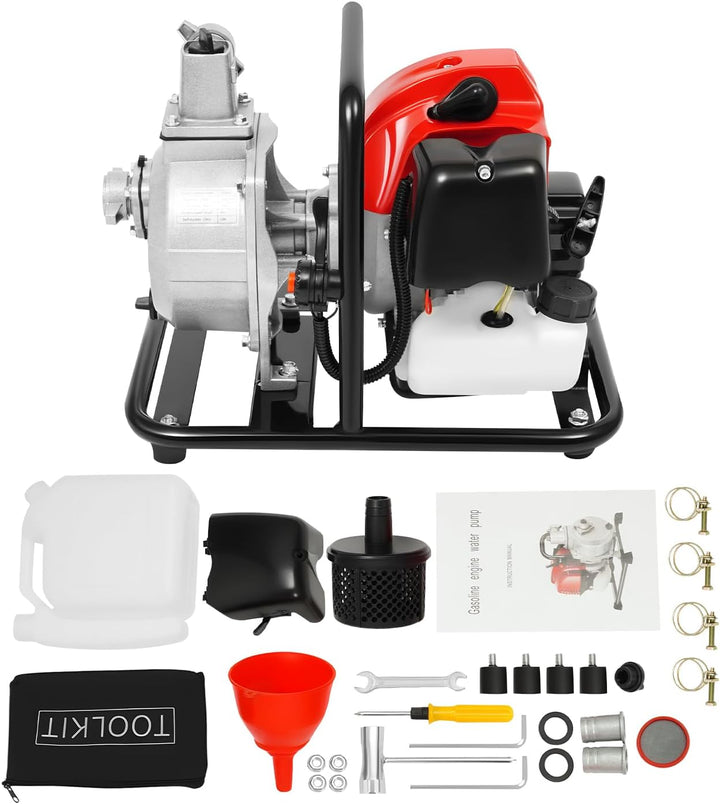 Benzin Wasserpumpe, Gartenpumpe, 4 Takt, 43CC | Handstart, Starke Leistung, Geräuschdämpfendes Gehäu