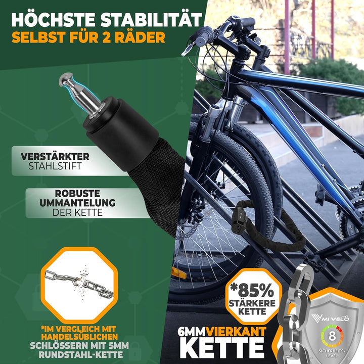 MIVELO Fahrradschloss Kettenschloss hohe Sicherheit - Schloss Fahrrad mit 6mm Vierkant-Kette I Radsc