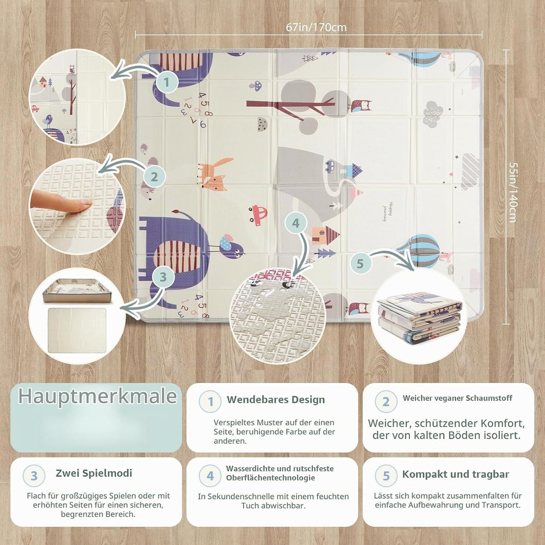 Faltbare Krabbelmatte Baby – Grosse Schaumstoff Spielmatte Baby Faltbar für Babys &amp; Kleinkinder – Wa