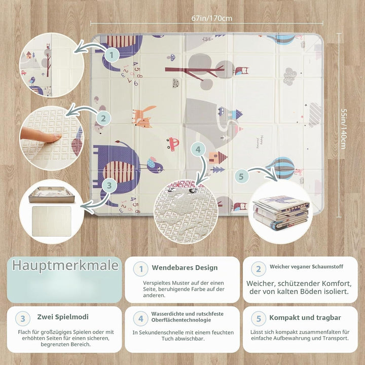 Faltbare Krabbelmatte Baby – Grosse Schaumstoff Spielmatte Baby Faltbar für Babys &amp; Kleinkinder – Wa