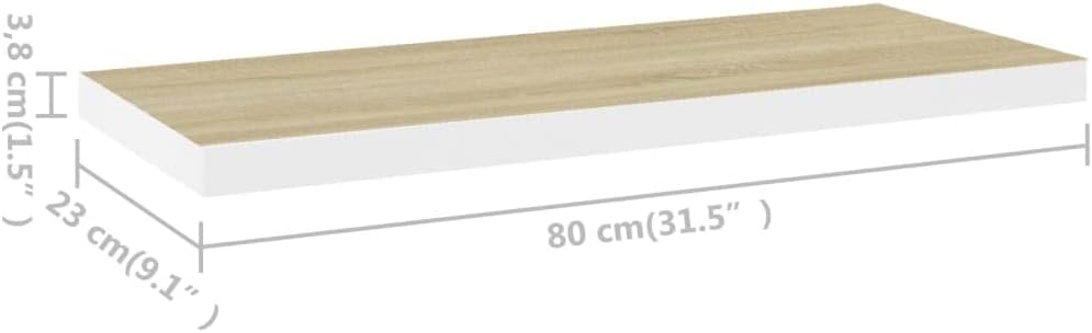 80x23,5x3,8 cm Floating Wall Shelf 4 STK. Hängeregal Regale Wandregale Regalboden Regal Eiche Weiss