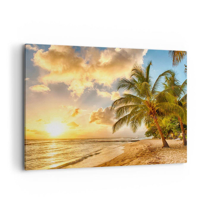 Bilder auf Leinwand 100x70cm Leinwandbild mit Rahmen Strand Meer Palme Gross Wanddeko Bild Schlafzim