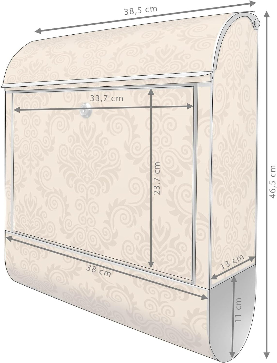 banjado® Design Briefkasten mit Motiv Tapete Beige 39x47x14cm &amp; 2 Schlüssel - Briefkasten Stahl Silb