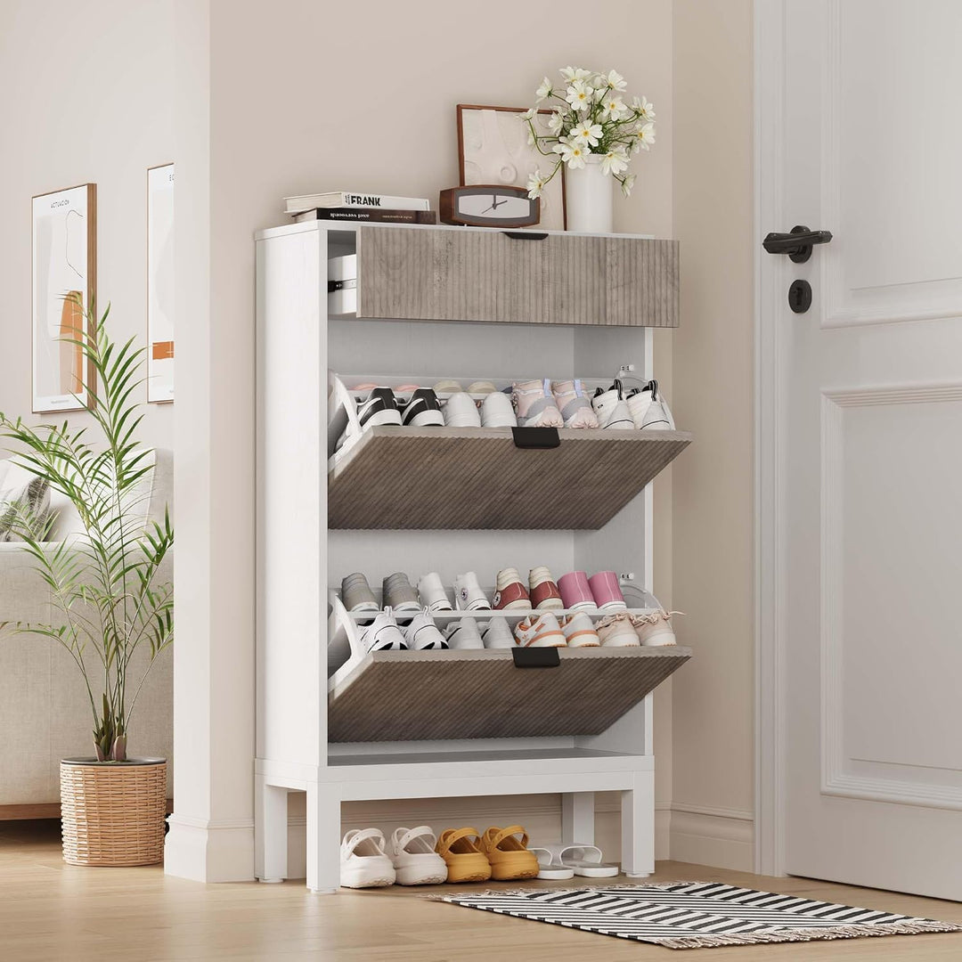 Schuhschrank mit 2 Klapptüren und 1 Schublade, Flurschrank mit verstellbaren Einlegeböden, Schuhschr