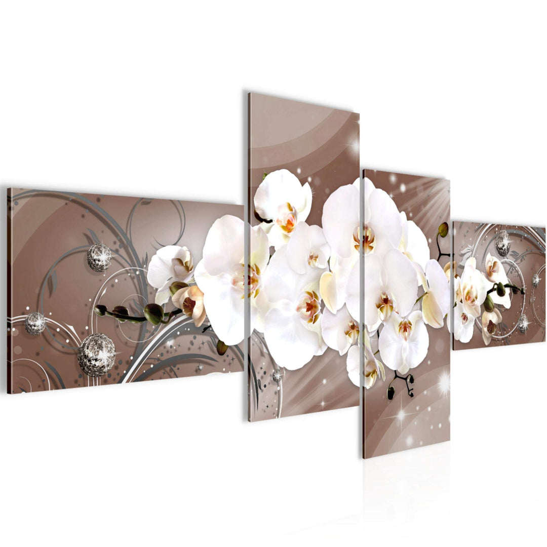 Runa Art Bild Modern Blumen Orchidee - Made in Germany - Wandbilder Abstrakt Beige Braun 4 Teilig 00