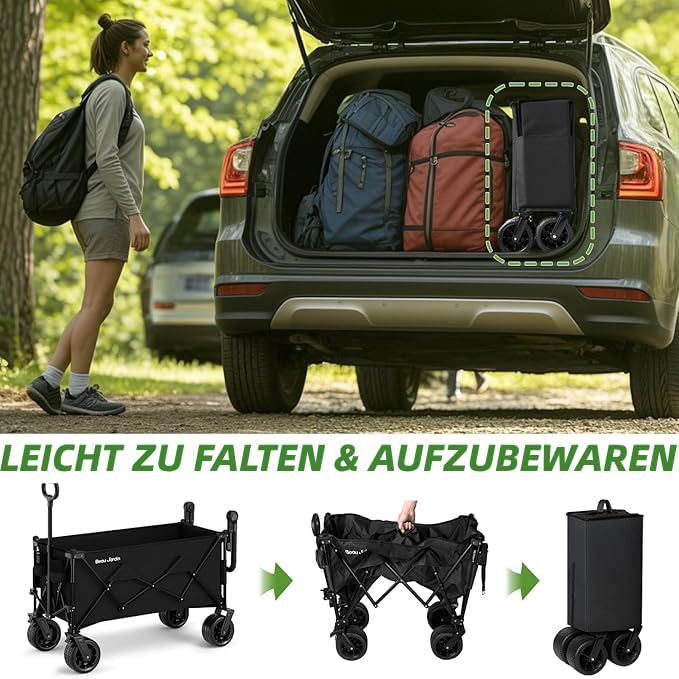 BEAU JARDIN Bollerwagen 200 KG Handwagen mit Einziehbarem Transportkarre Gerätewagen Griff Faltbarer