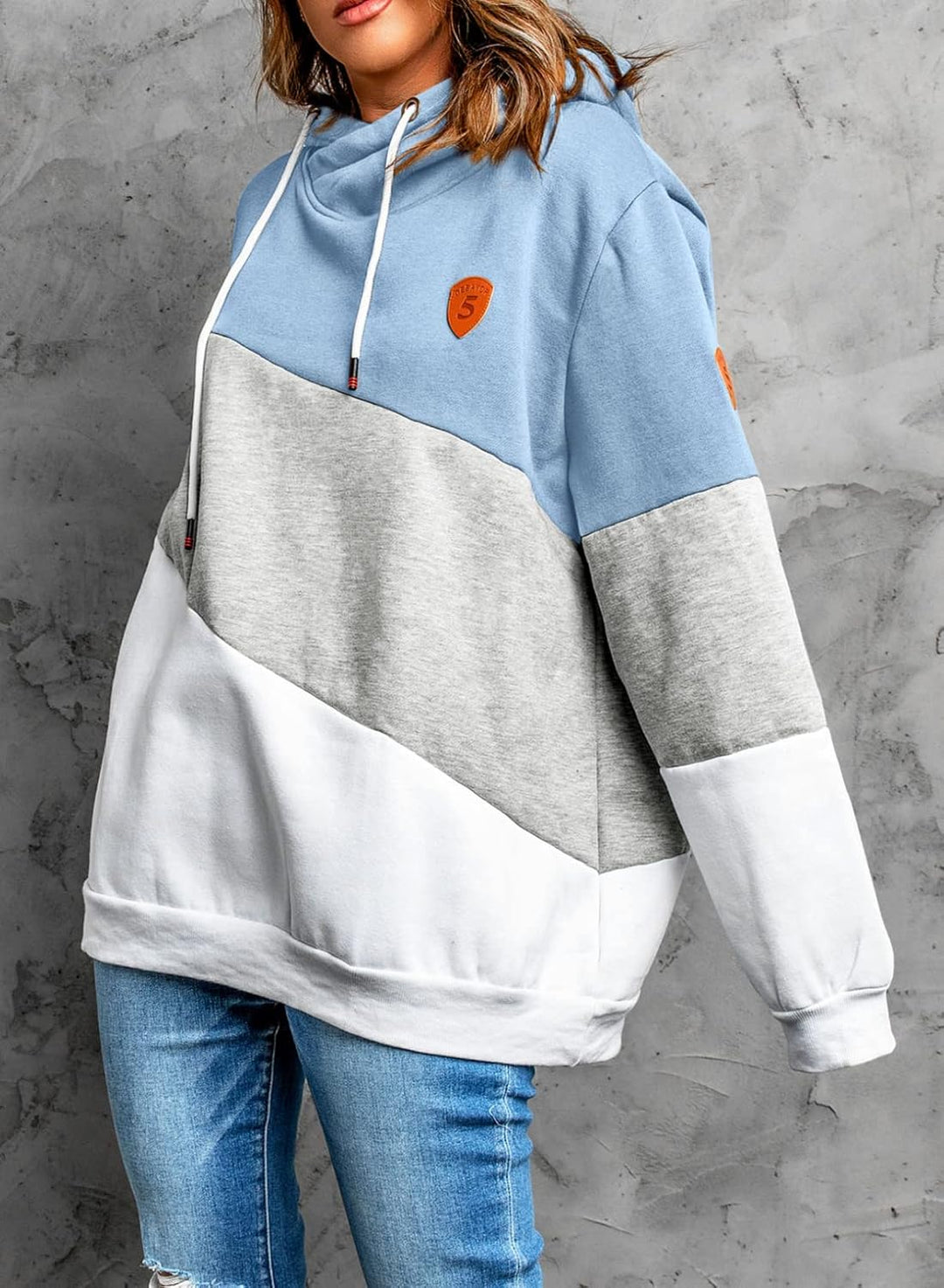 Dokotoo Damen Kapuzenpullover Stehkragen Hoodie Pullover Farbblock Sweatshirt Langarmshirt Oberteile
