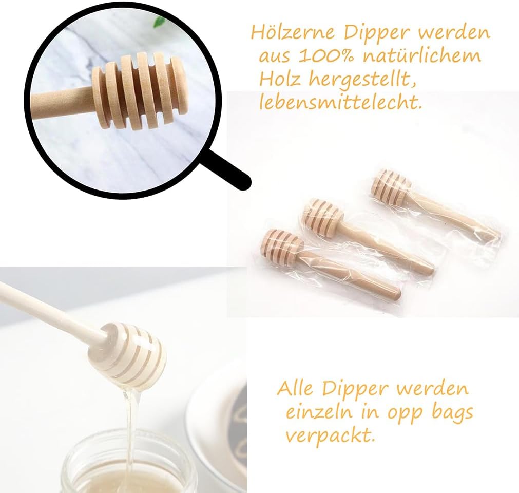 20 Pack 1.5 oz Hexagon Mini Glas Honig Gläser mit hölzernen Dippers, Bienen Anhänger, goldene Gesche