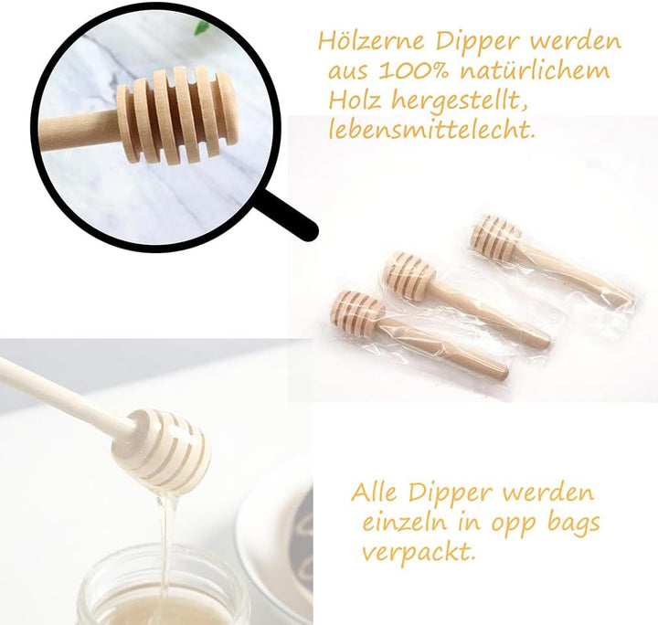 20 Pack 1.5 oz Hexagon Mini Glas Honig Gläser mit hölzernen Dippers, Bienen Anhänger, goldene Gesche