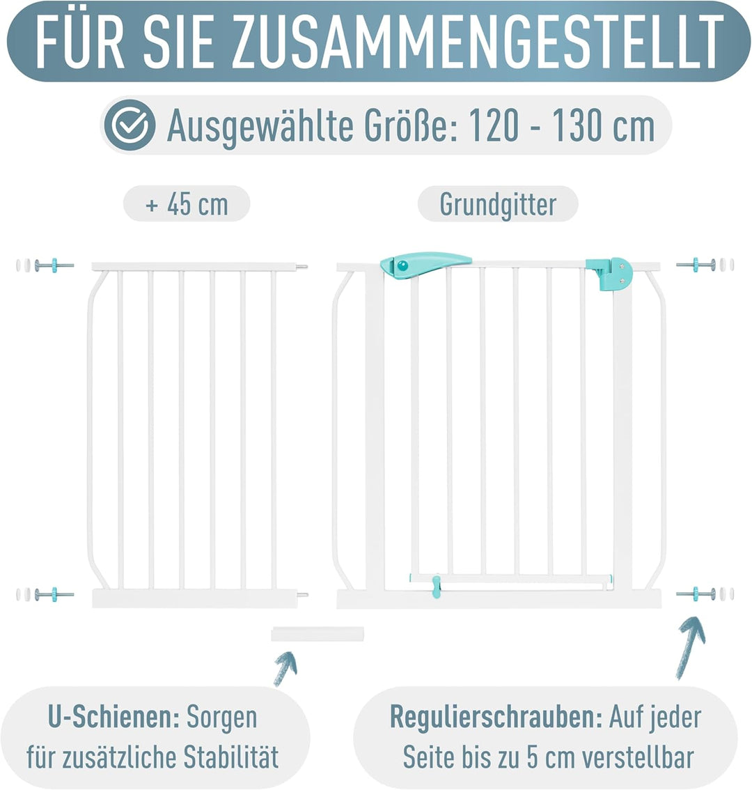 IB STYLE Türschutzgitter Berrin 120-130 cm, Treppengitter für Babys, Treppenschutzgitter ohne Bohren
