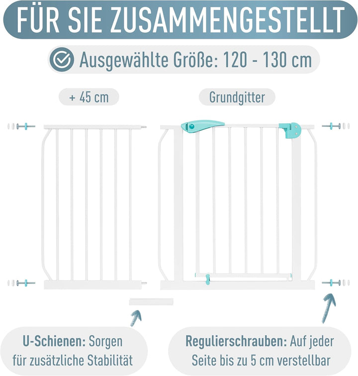 IB STYLE Türschutzgitter Berrin 120-130 cm, Treppengitter für Babys, Treppenschutzgitter ohne Bohren