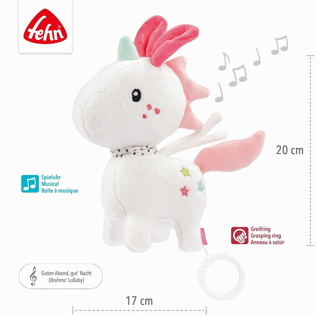Fehn Spieluhr Baby Einschlafhilfe Einhorn - Kuscheltier mit sanfter Einschlafhilfe Melodie Brahms Wi