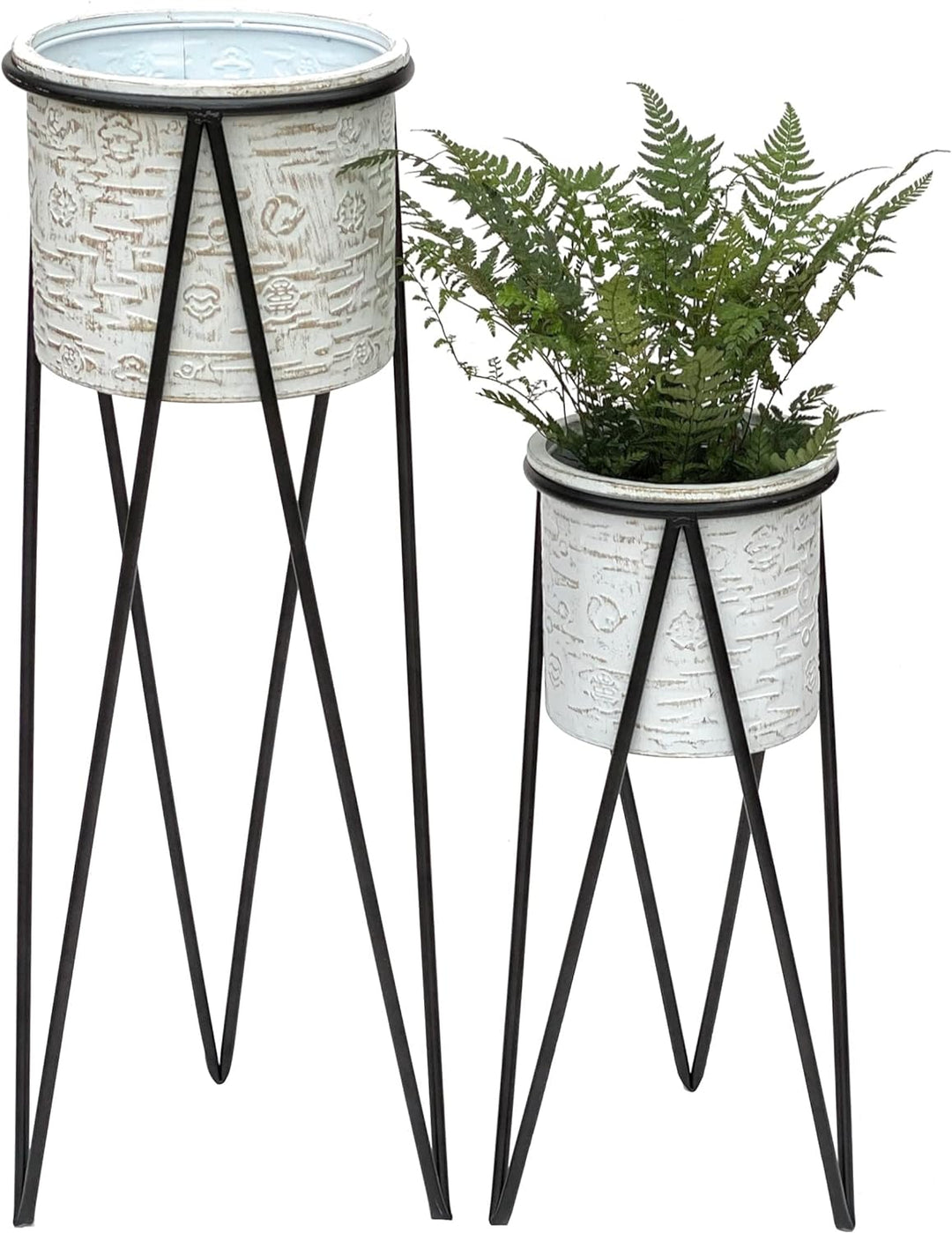DanDiBo Blumenhocker mit Topf Metall Schwarz Weiss 2er Set Blumenständer 96043 Blumensäule Modern Pf