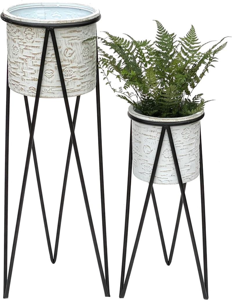 DanDiBo Blumenhocker mit Topf Metall Schwarz Weiss 2er Set Blumenständer 96043 Blumensäule Modern Pf