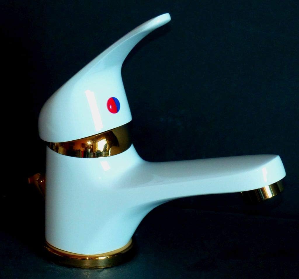 Einhebel Waschtischarmatur in Weiss/Gold. Hochdruck.
