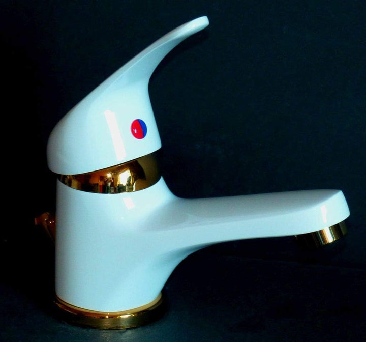Einhebel Waschtischarmatur in Weiss/Gold. Hochdruck.