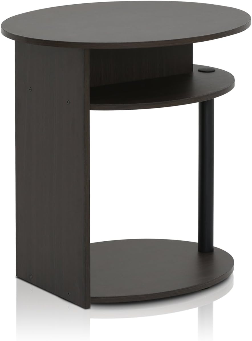 Furinno JAYA Ovaler Beistelltisch mit moderen Design, holz, Walnuss/Schwarz, 39.37 x 39.37 x 49.02 c