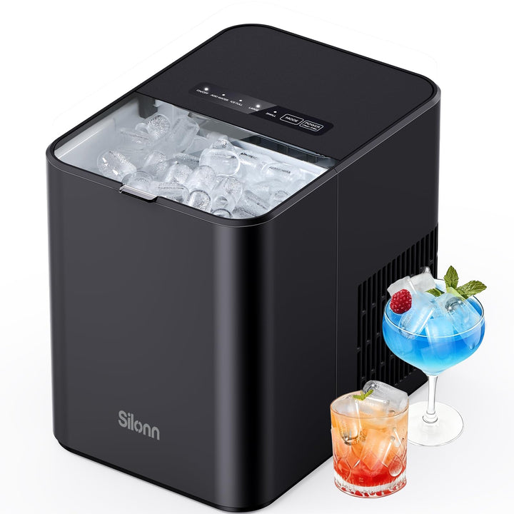 Silonn Eiswürfelmaschine Klein, 8 Eiswürfel in 6 Min, 12 kg/24H, 2 Bullet-Eisgrössen, Tragbare Selbs