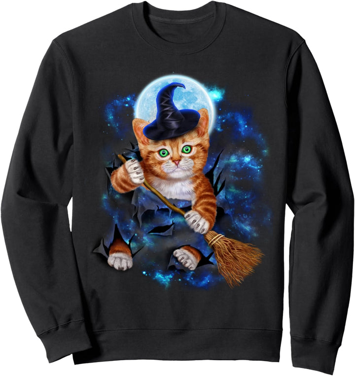 Tabby Katze fliegen auf einem Besenstiel Sweatshirt