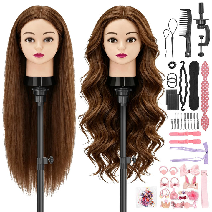 TwoWin Frisierkopf 80% Echthaar, Übungskopf 24 Zoll /60cm Friseurkopf, Trainingskopf für Friseure fü