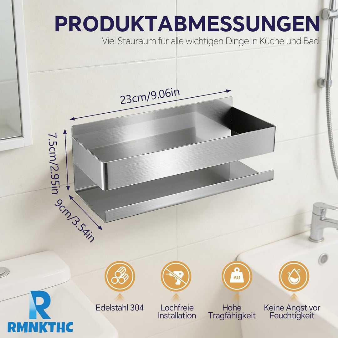 Duschablage ohne Bohren 23 x 9 x 7,5 cm – Selbstklebender Duschkorb, rostfreies Badezimmerregal, pla
