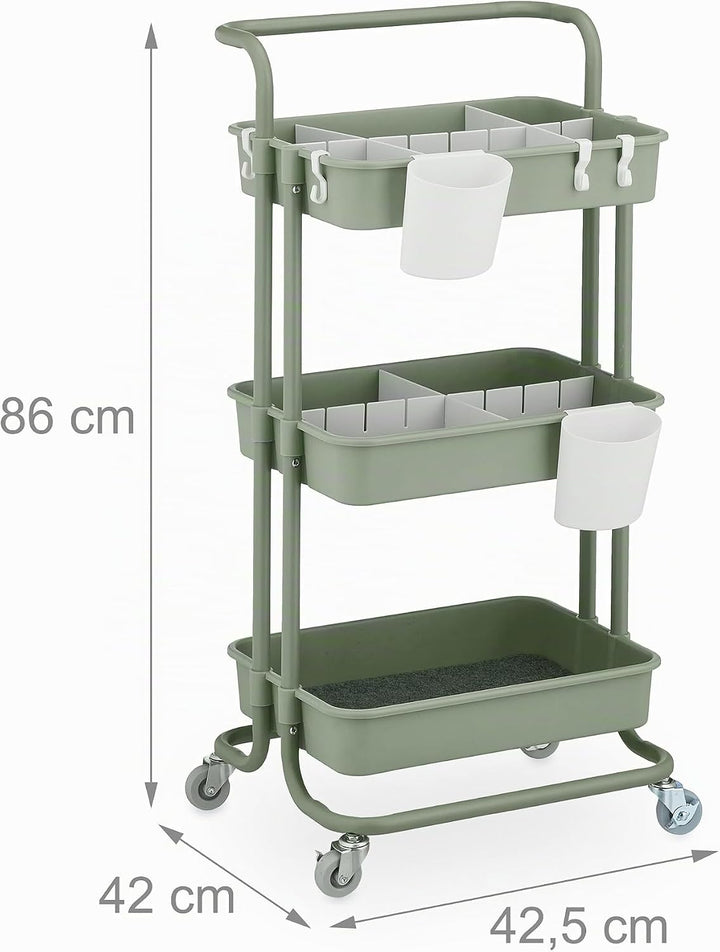 Relaxdays Rollwagen, 3 Etagen, Servierwagen, Küchenwagen für Bad &amp; Büro, Rollregal, HBT: 86x42,5x36c