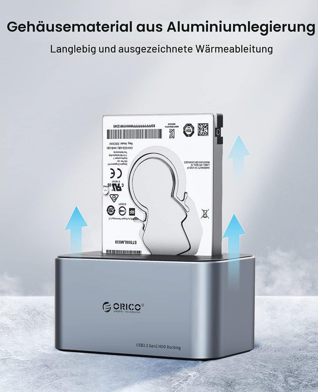 ORICO Aluminium Festplatten Dockingstation, 6Gbps USB 3.2 Gen 2 SSD/HDD Docking Station für SATA 2,5
