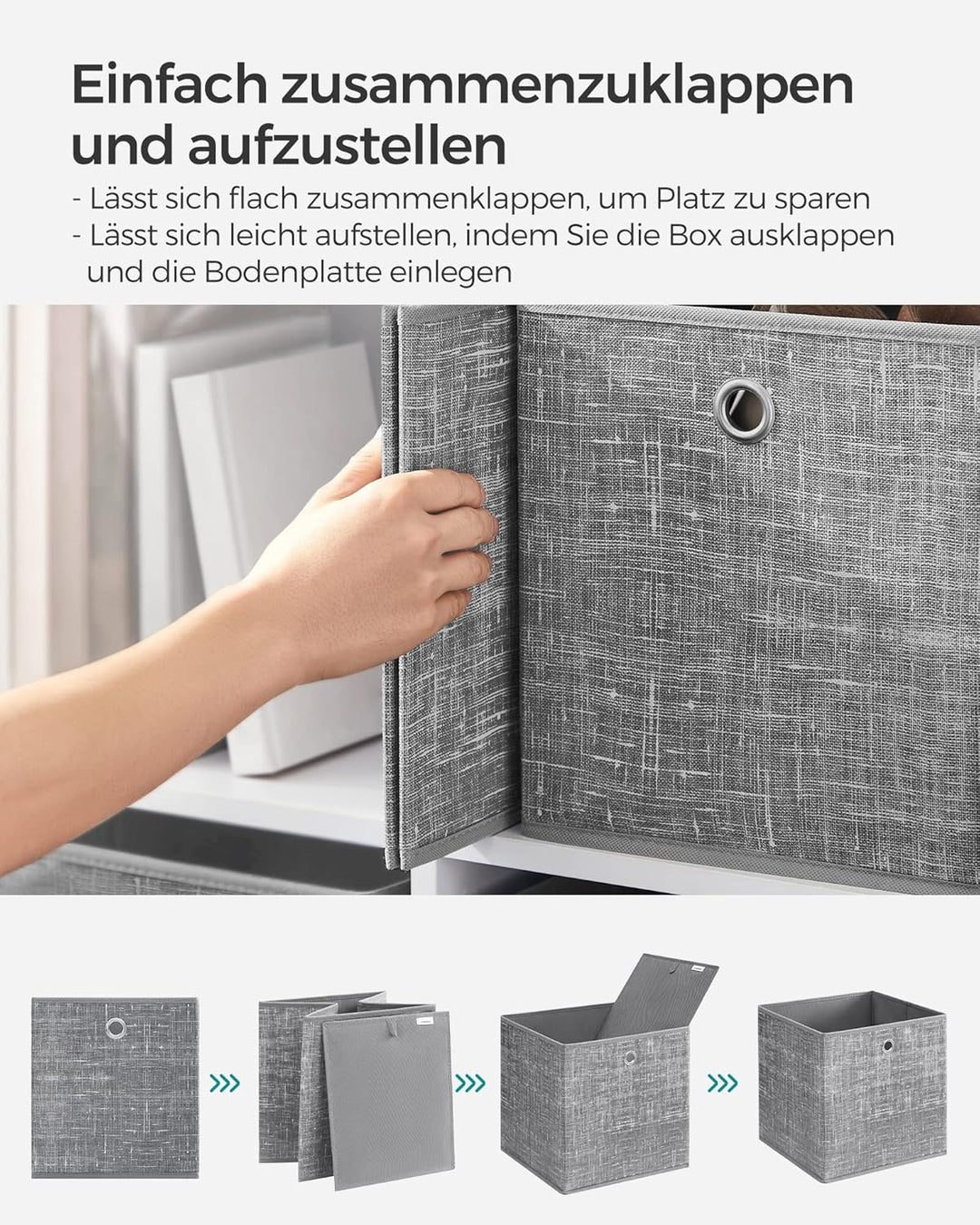 SONGMICS Aufbewahrungsbox, 6er Set, Ordnungsboxen aus Vliesstoff mit Griff, Boxen Aufbewahrung, 26 x