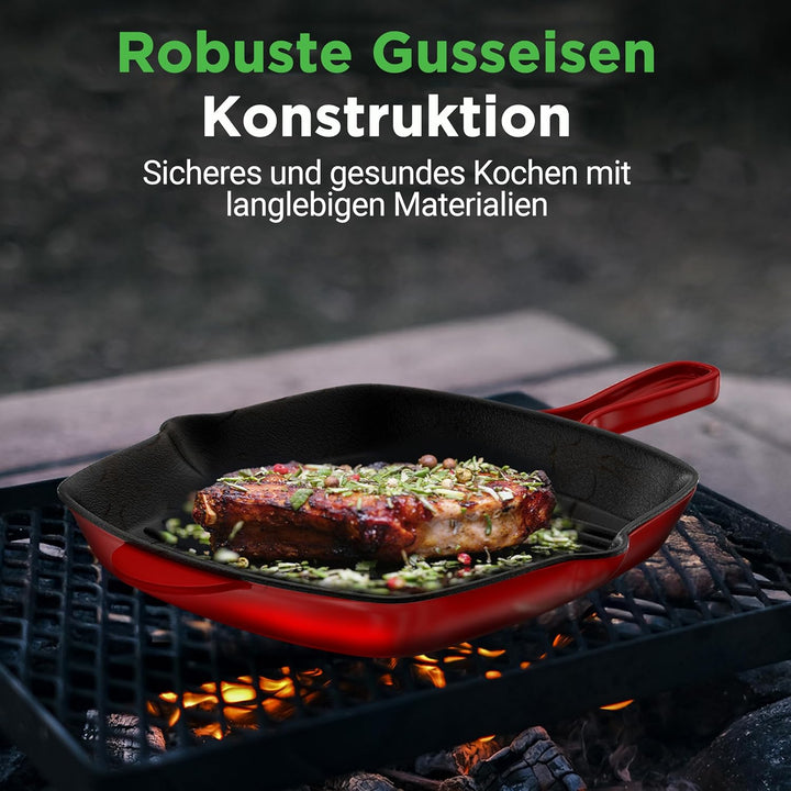 NutriChef Grillpfanne, 30x43cm- Gusseisenpfanne Induktion, Cast Iron Pan- Eckig & Antihaftbeschichte