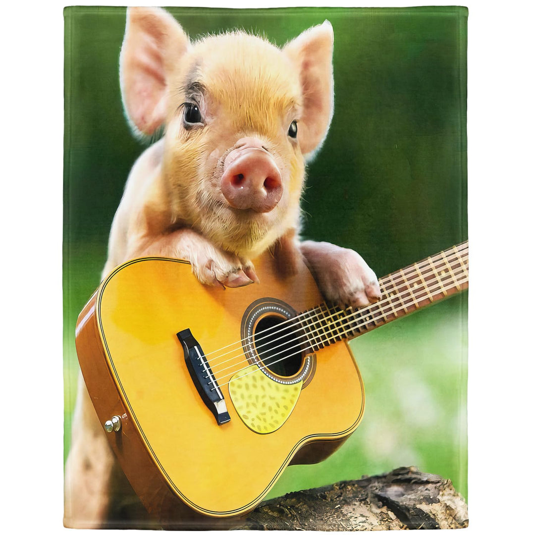 YISUMEI - 150 x 200 cm Decke - Nettes kleines Schwein, das Gitarre spielt Fleecedecke,Kaschmir-Gefüh
