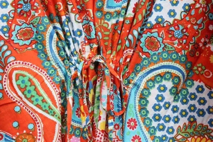 INDACORIFIE Damen-Kaftan mit Paisley-Print, 100% Baumwolle, Leichter Sommer-Kaftan, Strandkleid, lan