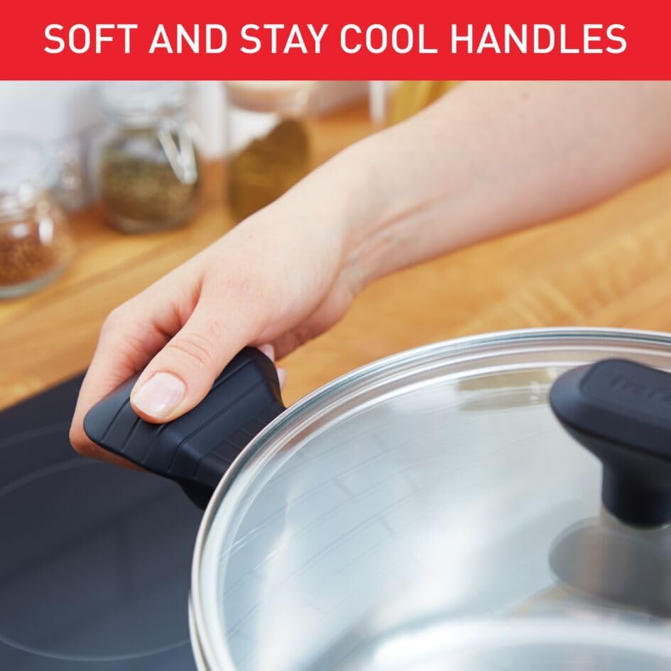 Tefal Comfort Max Kochtopf 24 cm + Glasdeckel, Induktion, hochwertiger Edelstahl, thermoisolierte Gr