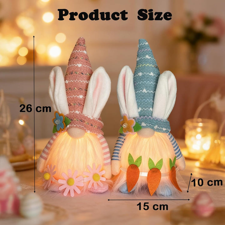 Osterdeko Wichtel, 2 Stück Ostern Deko Wichtel Figuren mit LED Licht, 26 cm Gross Osterwichtel Puppe