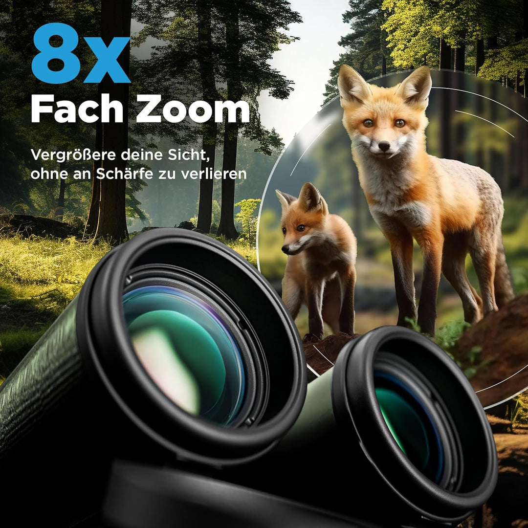 AlpinSpirit© Fernglas 8x42 inkl. Hardcase & Zubehör (Testsieger) – geeignet für Brillenträger - komp
