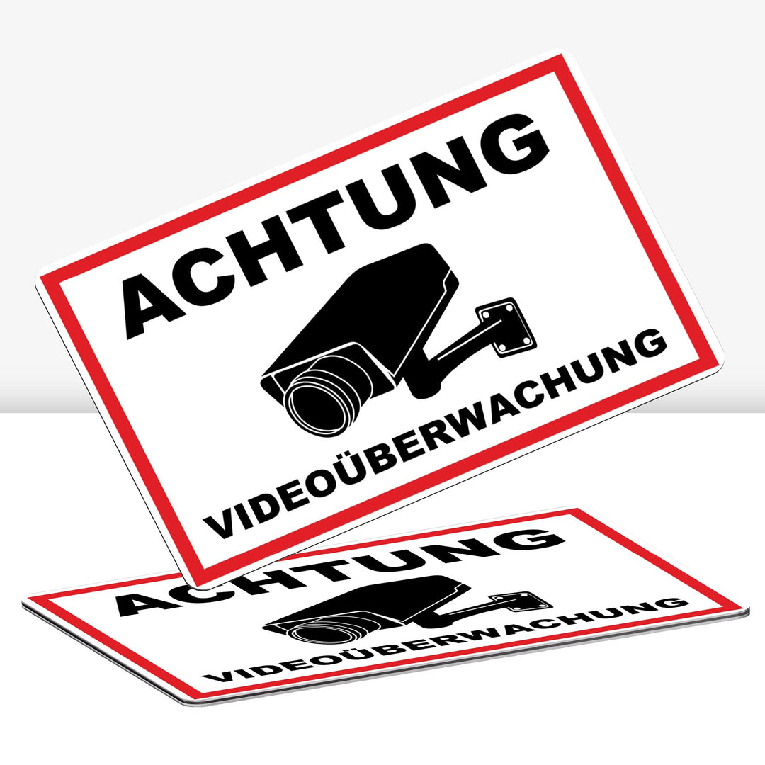2 Stück XXL Achtung Videoüberwachung Schild 40 x 30 cm Alu 3mm Alu-Dibond stabile Aluminiumverbundpl